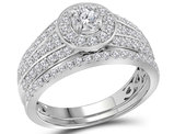 1.00 Carat (ctw H-I, I1-I2) Diamond Engagement Halo Ring Wedding Set in 14K White Gold